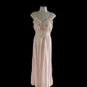 Vintage Pink Nightgown Accordian Lace Pink Flowers